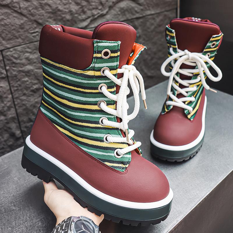 39-45 Stivali da Uomo di Alta Qualità Stivali con Plateau alla Moda Tendenza Scarpe da Uomo High Top Versatili Scarpe da Uomo con Suola Spessa Stile Tooling Botas