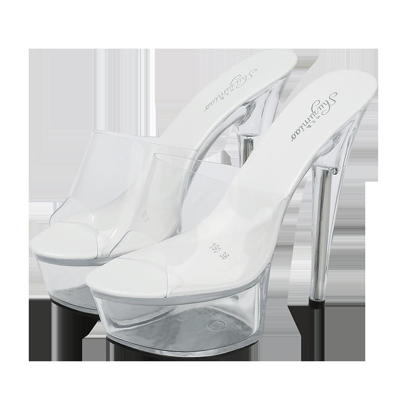 190-serien 15 cm klack 4,5 cm Plattform Sexiga superhöga klackar stilettsandaler Transparenta kristallskor Bröllopsskor LFD