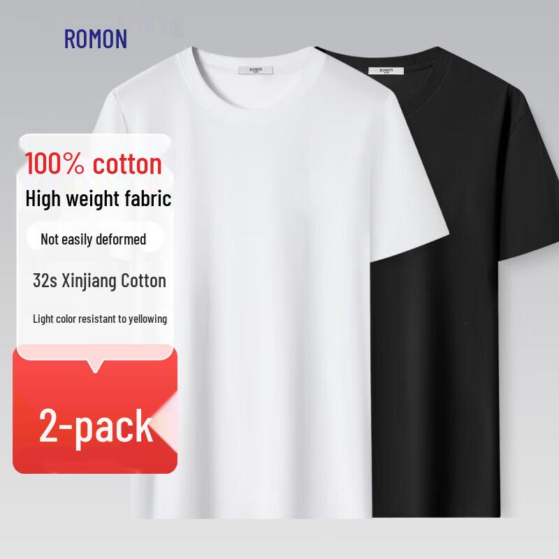 Luomeng Men s 100% Cotton Short-Sleeve Round Neck T-Shirt (2-Pack) XL