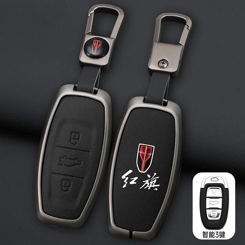 Moulures Intérieures Coque de Protection pour Clé Intelligente de Voiture Pour FAW Hongqi H5 E-HS9 H9 HS9 HS5 HS7 2020 2021 Alliage de Zinc Nouveau Cuir Auto K