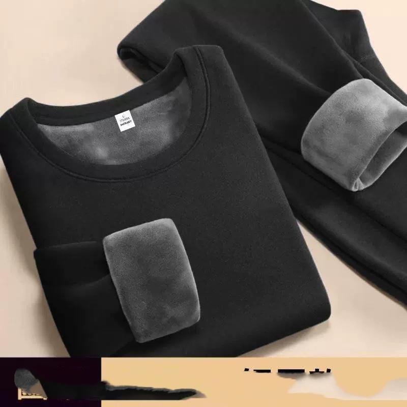 Fall‑winter Collection Long Johns Sets Men's Super Thick O-neck Keep Warm Tops + Pants Set Fleece Comfortable Soft Thermal Underwear Set