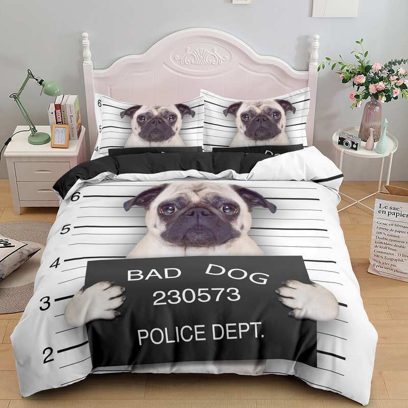Digitaldruck Dreiteiliges Mode 3D Hunde-Bettwäsche-Set Bettbezug Kissenbezug