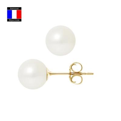 Compagnie Générale Des Perles - Genuine Cultured Pearl Earrings 8-9 Mm 18 Cts Yellow Gold Safety System - Women's Jewelry