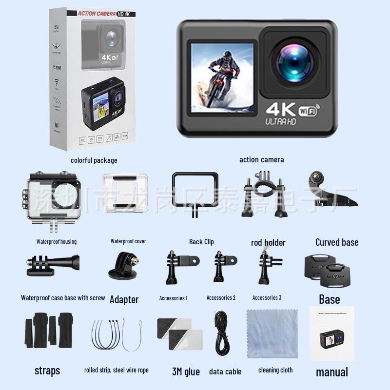 5K Dual-Screen Waterproof Sports Camera with Touchscreen, Cycling EIS Stabilization, and WiFi Sync