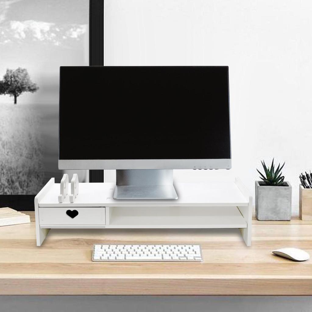 Computer Heightened Shelf Table Storage Rack with Drawer Monitor Stand Riser