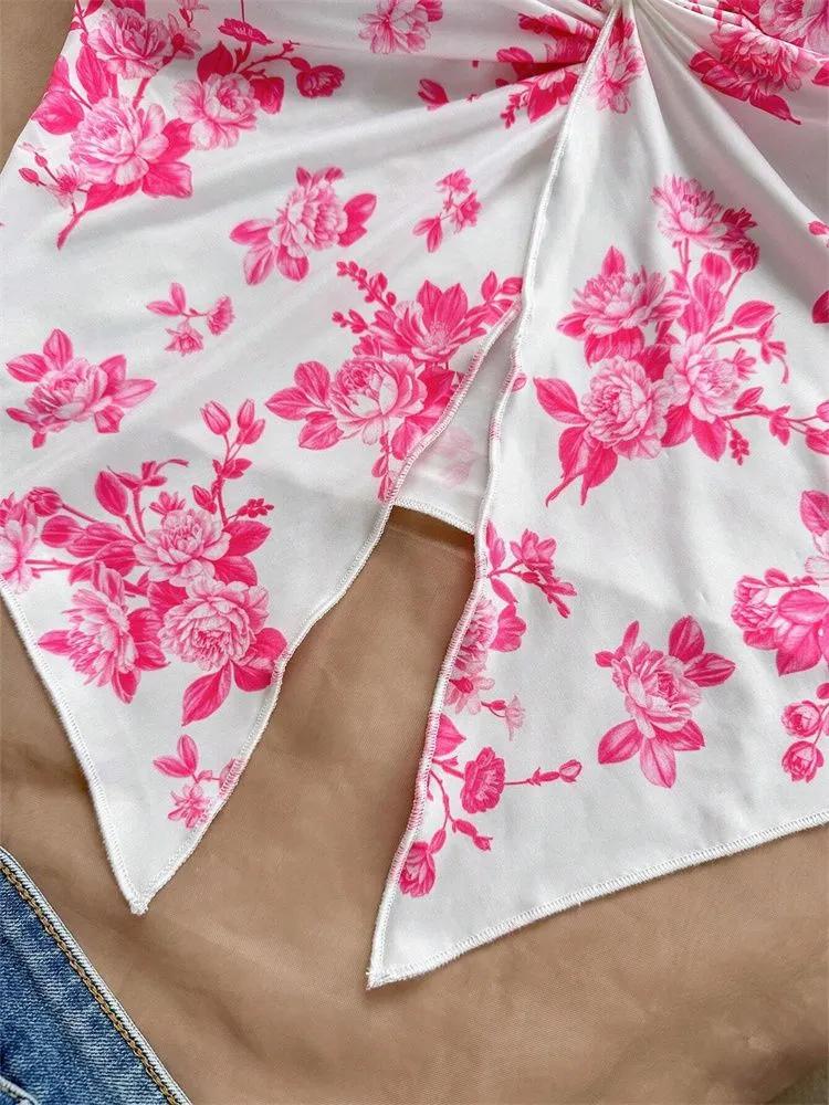 Tank Top phumee Twist Knot Front Off the Shoulder Floral Print A2425