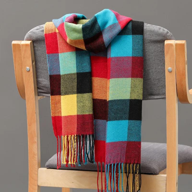 

New Cashmere Plaid Scarf Soft Solid Women Winter Shawl New Wrap Bandana Pashmina Tassel Thicken Warm Neckerchief 180x30cm