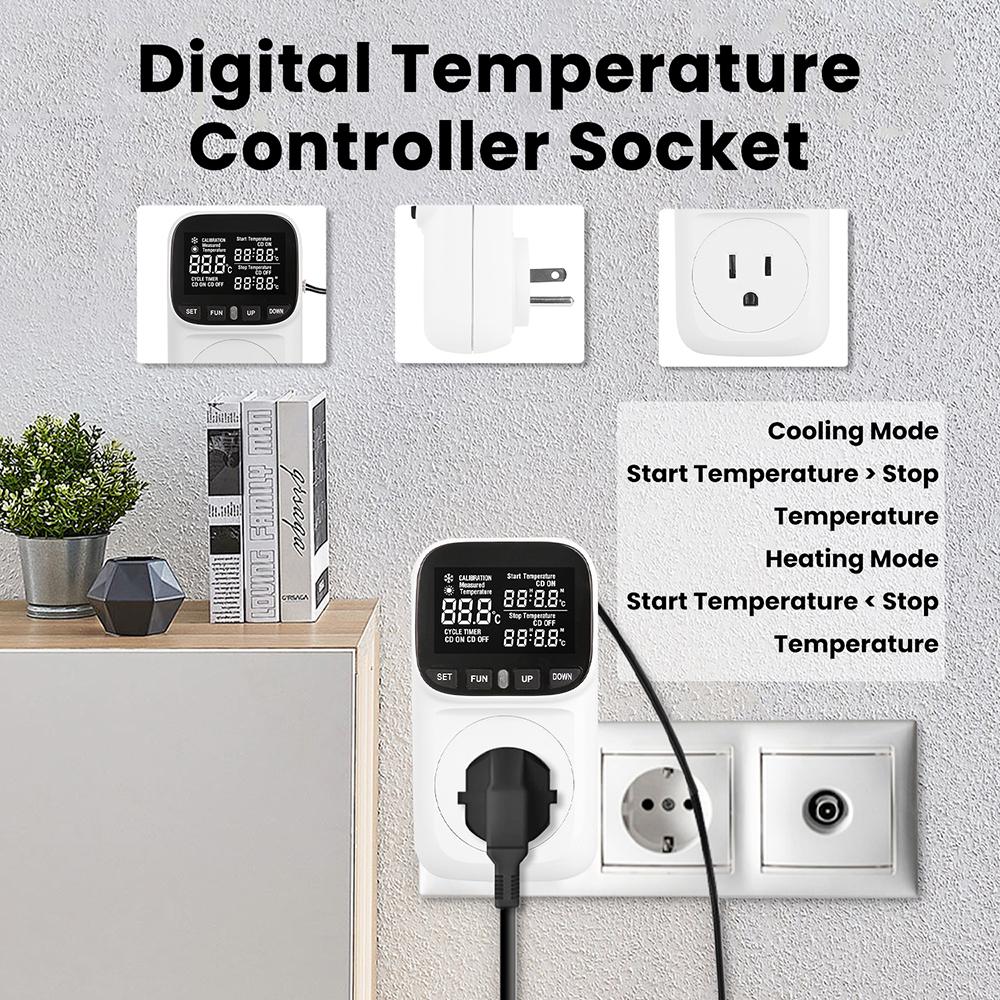 AC 110V Temperature Controller Outlet 15A US Plug Thermostat Socket with Probe -40~120℃ for Refrigerator Incubator Greenhouse 2