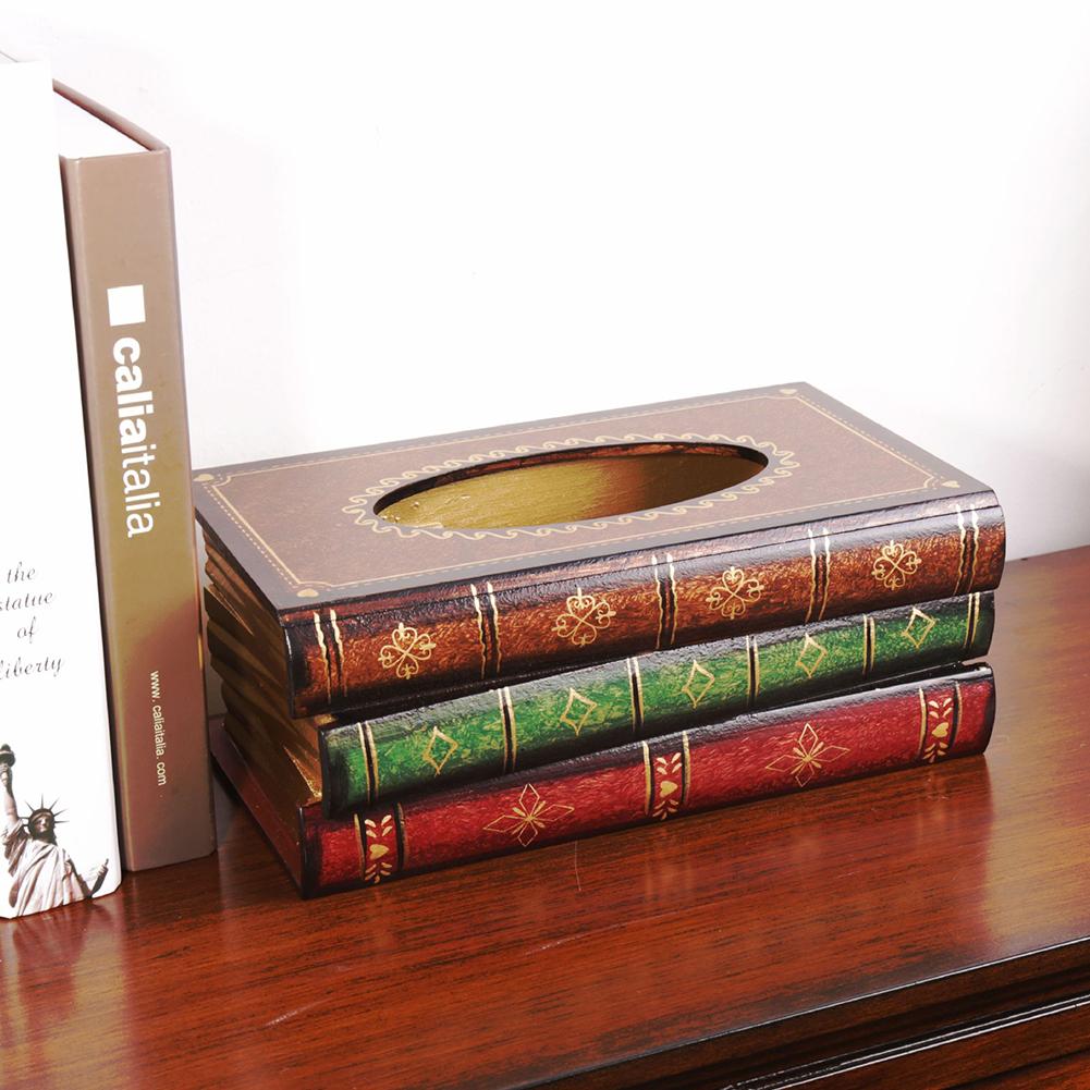 Retro Style Book Shape Wooden Tissue Box for Tabletop Decoration A20-Book Tissue Box-A