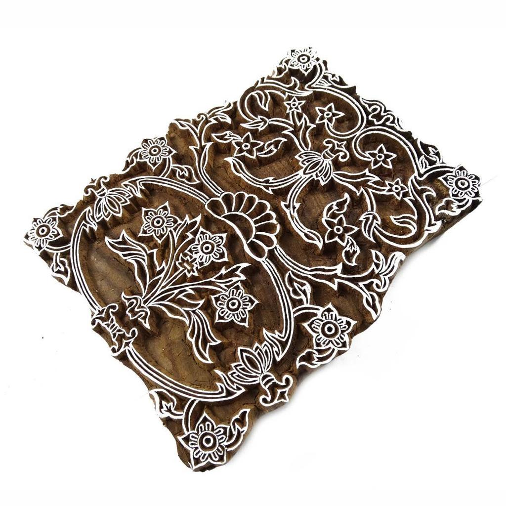 IBA Indianbeautifulart Textildruck, handgeschnitzter Blumenmuster-Holzblock auf Sari-Stoffstempel
