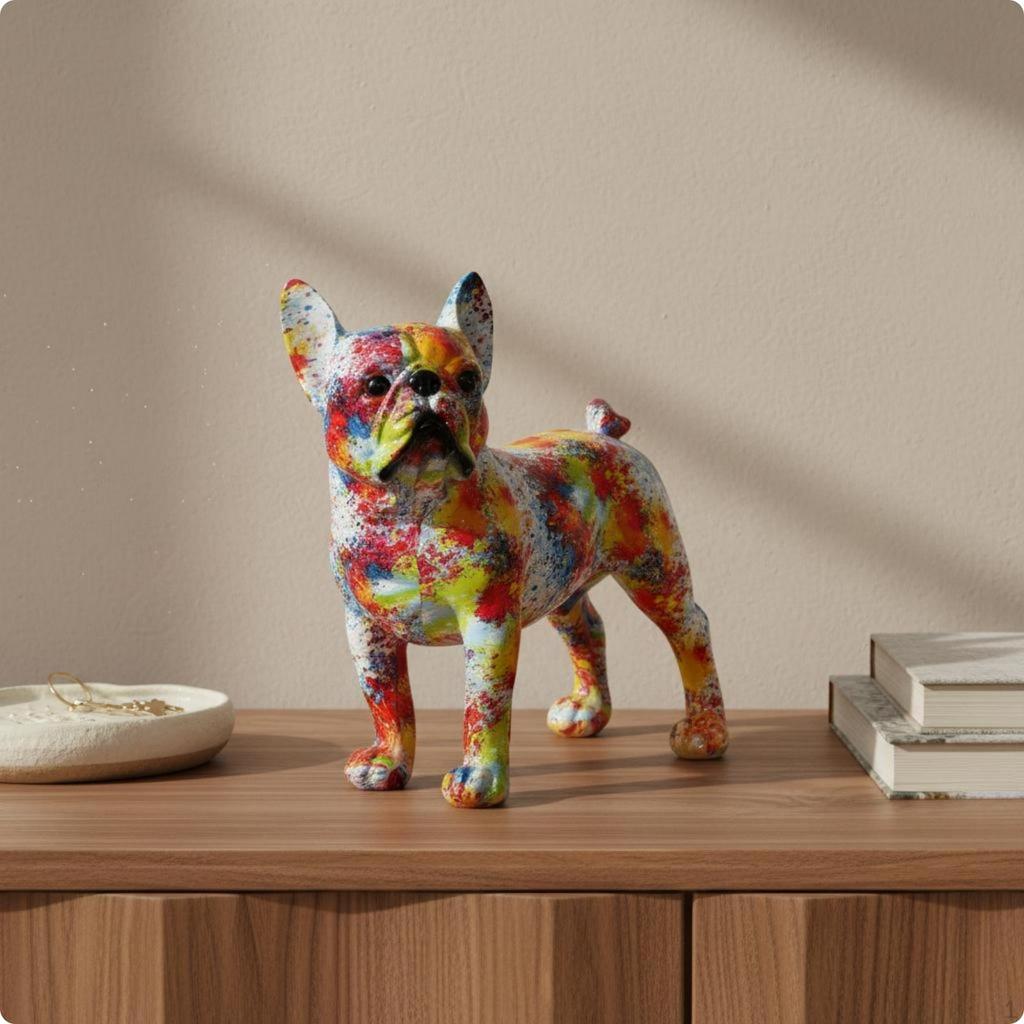 Figurina Canina Francese Statua Regalo Unico Cane in Resina Artistica per Soggiorno,