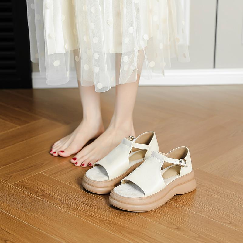 Punkt! Einwort-Schnalle mit Plateausandalen Damen Sommer neu lässig Oberbekleidung erhöht flachsohlige weichsohlige Tasche und Sandalen