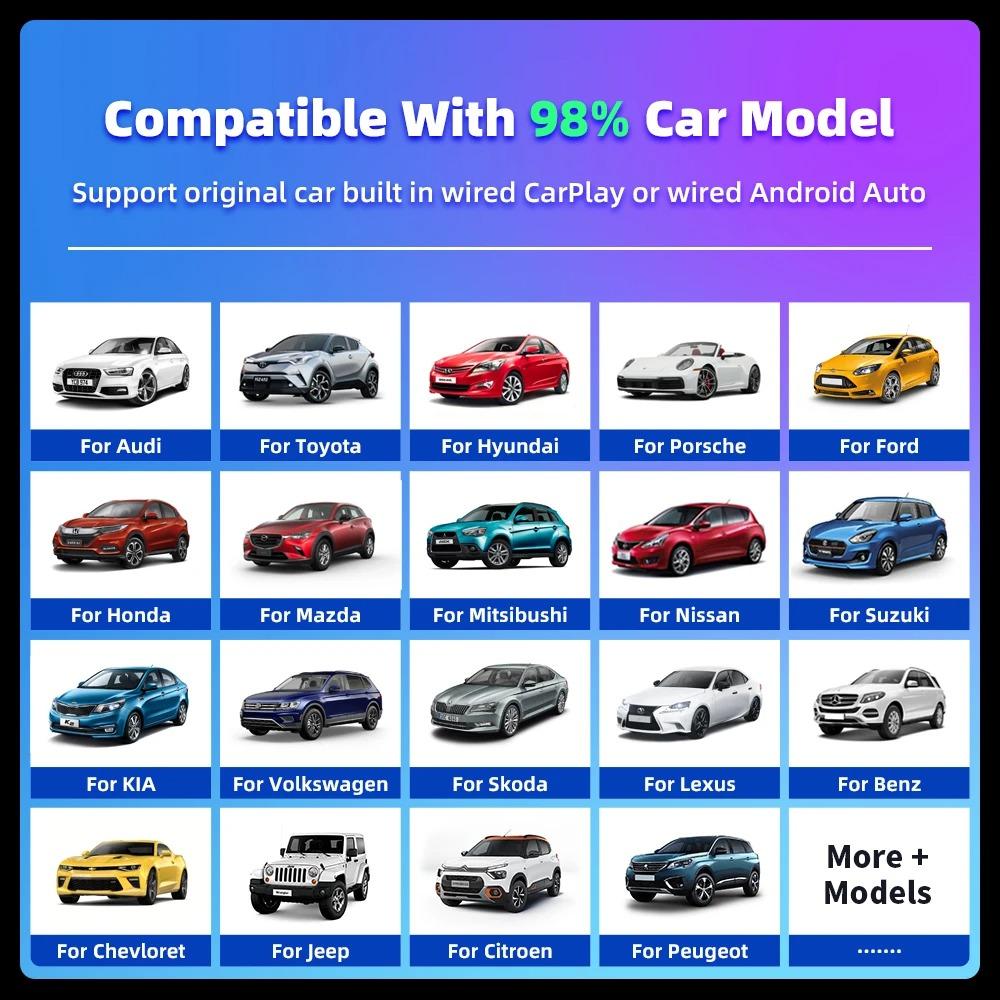 Wireless Carplay Adapter for Android iPhone Auto 2 in1 Wired to Wireless AI Box USB Connection for Volvo Benz Mg Kia Chery VW