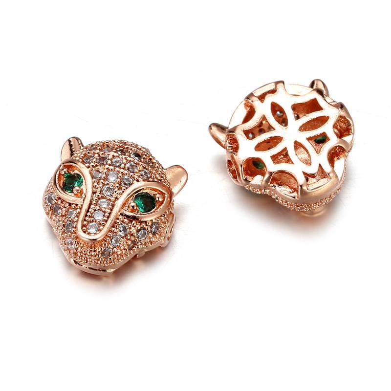Handmade DIY Copper Inlaid Zirconium Leopard Head Round Hole Loose Bead Pendant Accessories