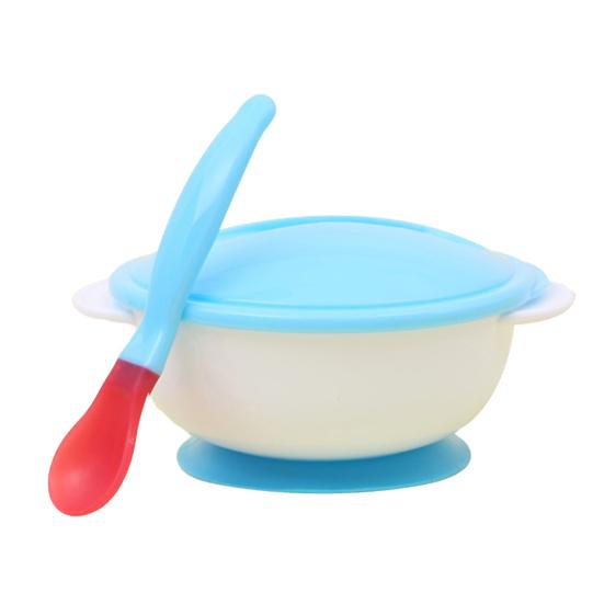 

Baby Toddler Anti Slip Suction Bowl with Temperature Spoon Lid Feeding Tableware