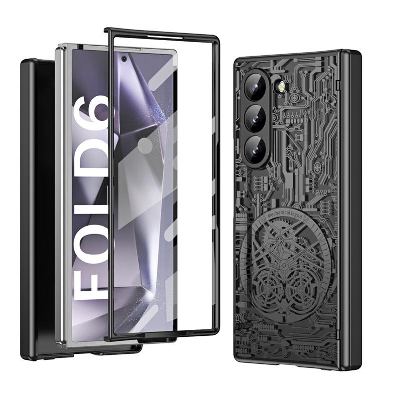 For Samsung Galaxy Z Fold8 Ultra 7 6 5 4 3 2 Mechanical Legend Plating PC Hinge Full Body Cover Rugged Case With Tempered Glass