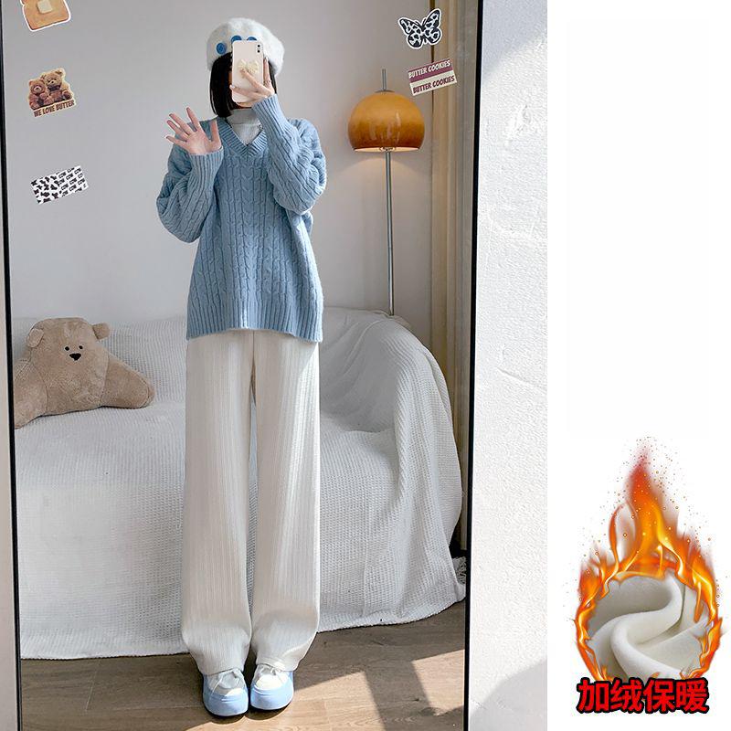 

Женские осенние и зимние повседневные прямые брюки с завышенной талией и утолщением из флиса S белый