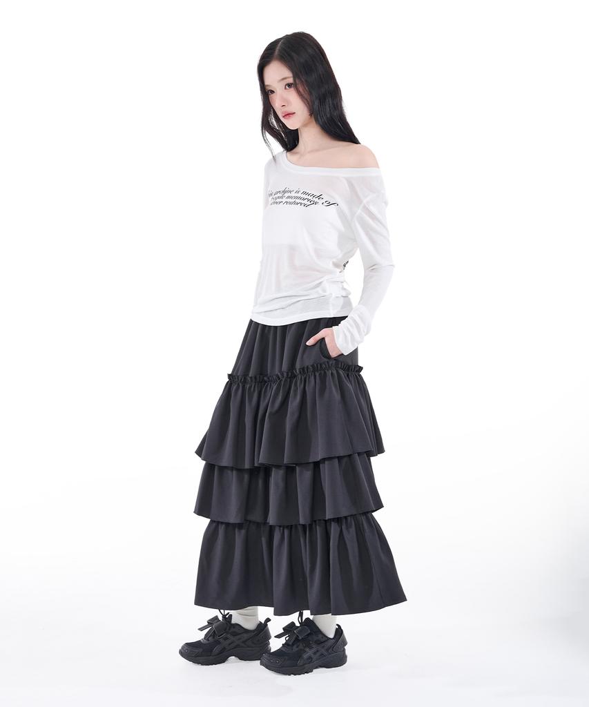 Alkialka Tiered Maxi Skirt (Black)