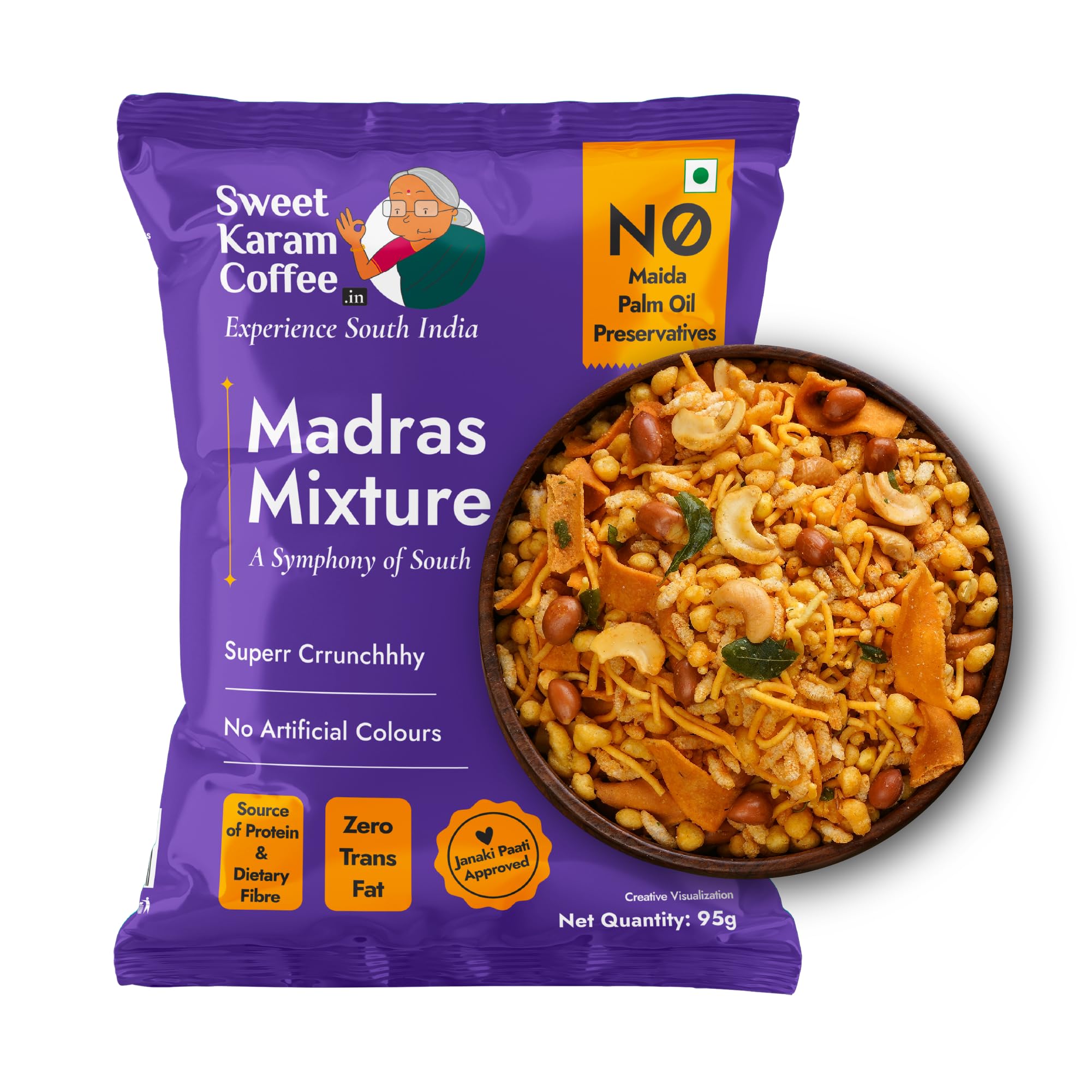 

Sweet Karam Coffee Special Madras Mixture - 95grams | No Palm Oil or Preservatives | Authentic South Indian Namkeen Snack | Crispy & Fresh
