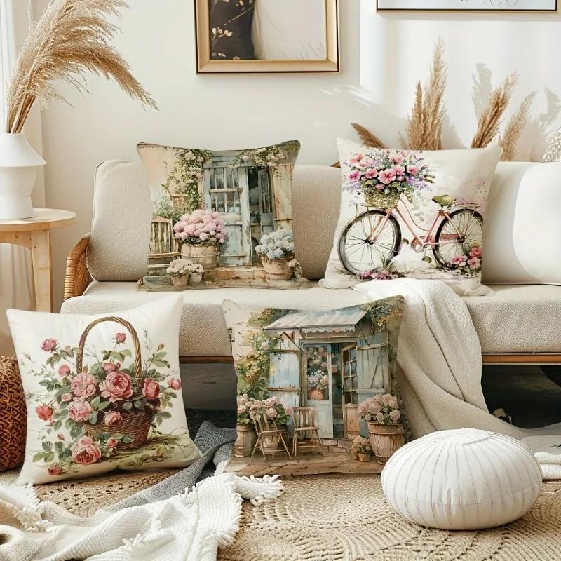 Vintage Floral Cushion Covers Sofa Living Room Square Pillowcase Chair Double-Sided Pillow Covers Modern Home Decortions