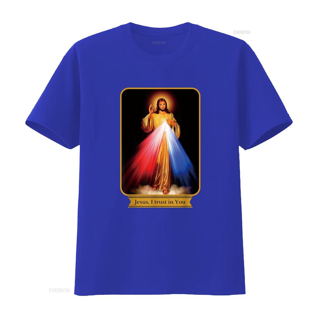Gesù Misericordioso Confido in Te Maglietta Cattolica vintage Lavata Morbida Traspirante grafica Elasticizzata streetwear Comoda