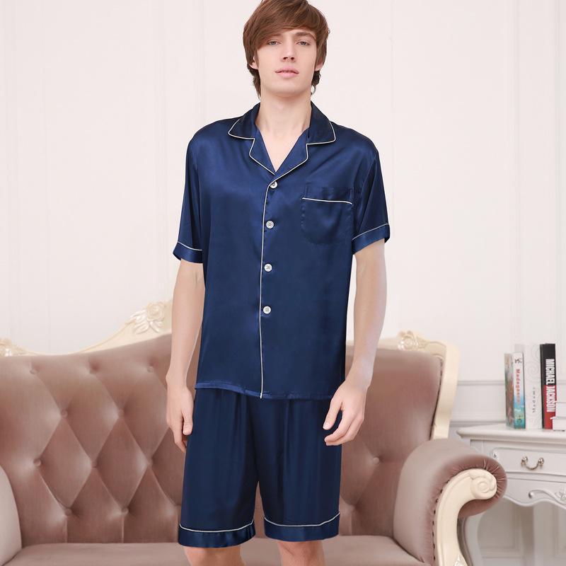Silk Couple Pajamas Set: Ice Silk, Short Sleeve, Plus Size for Men & Women, Spring/Autumn