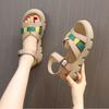Sandals for Woman One Word Summer 2025 Open Toe Green Women's Shoes Buckles Platform Footwear Roman Style Outdoor Vintage Trend