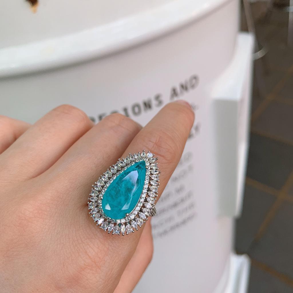 Jewelry Popular Anti-Real Paraiba Large Water Drop Pendant Necklace Stud Earrings Set Main Stone 10 * 20