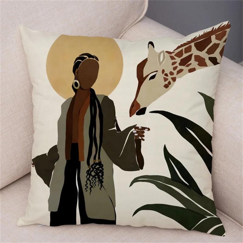 Geometric Pattern Fashion Women Sofa Car Home Decor Cushion Cover Black African Girl Pillowcase