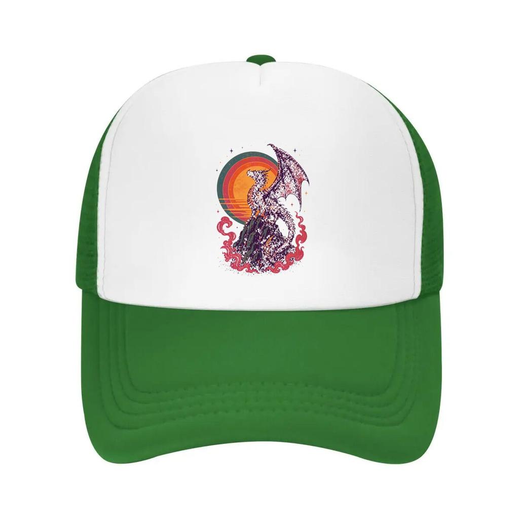 Retro Dragon Sunset Fantasy Silhouet Mesh Baseball Cap Casual Hat Outdoor  For Womens Unisex FeUnisex