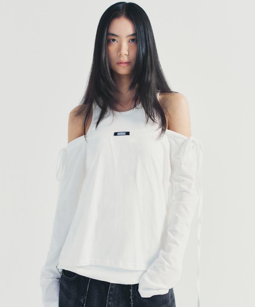 Nigaennikol Strap Twin Off Shoulder Top_White