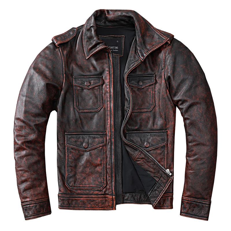 Vintage Do Old Head Layer Cowhide Leather Coat Men's Lapels Retro Leather Jacket Jacket Trend