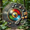 Vintage Blaszany Znak Płyta Winylowa - Retro Dekoracja Ściany Muzycznej z Kolorowym Odtwarzaczem Winyli i Nuty Muzyczne, Dekoracja Imprezowa, Dekoracja Pokoju