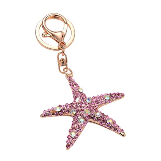 Keychain Sparkling Rhinestones Inlaid Starfish Design Keychain Pendant Enamel Oil Drip Process Smooth Edges Spring Buckle Key Holder Backpacks