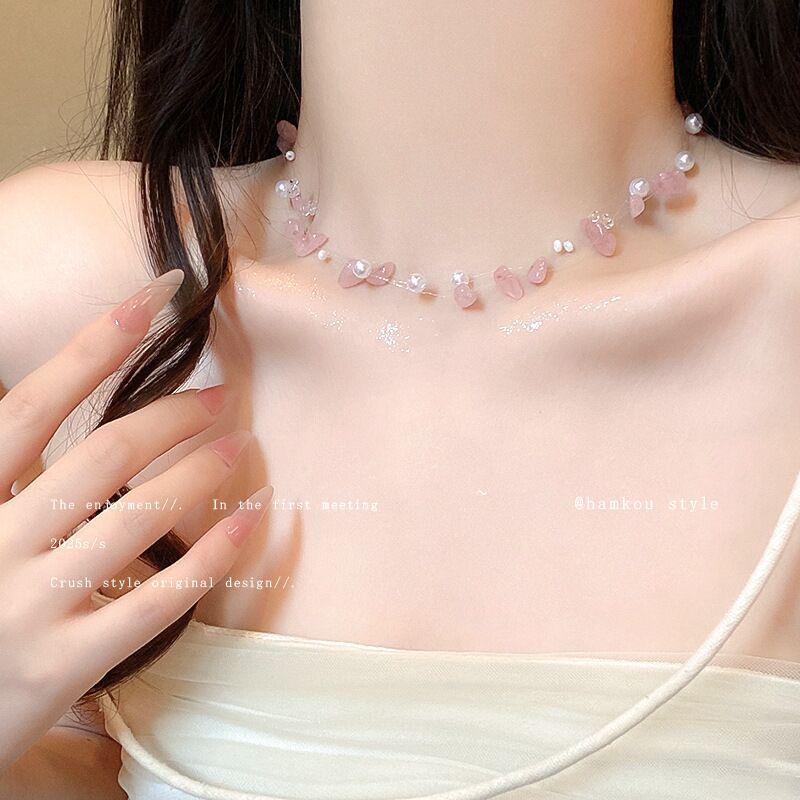 Dopamine Colorful Pebble Necklace: Women's Sweet Layered Clavicle Chain, Versatile Temperament Jewelry