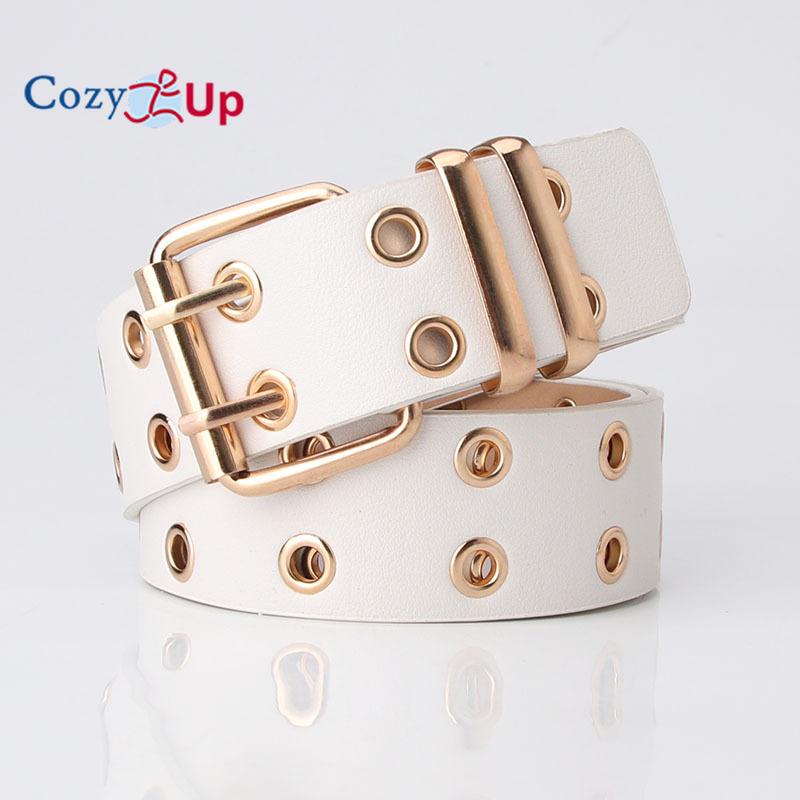 

Затишний європейський та американський модний ремінь із подвійною шпилькою та подвійною шпилькою, дворядний ремінь із повітряними отворами, жіночий джинсовий ремінь для штанів 105*3.8cm білий