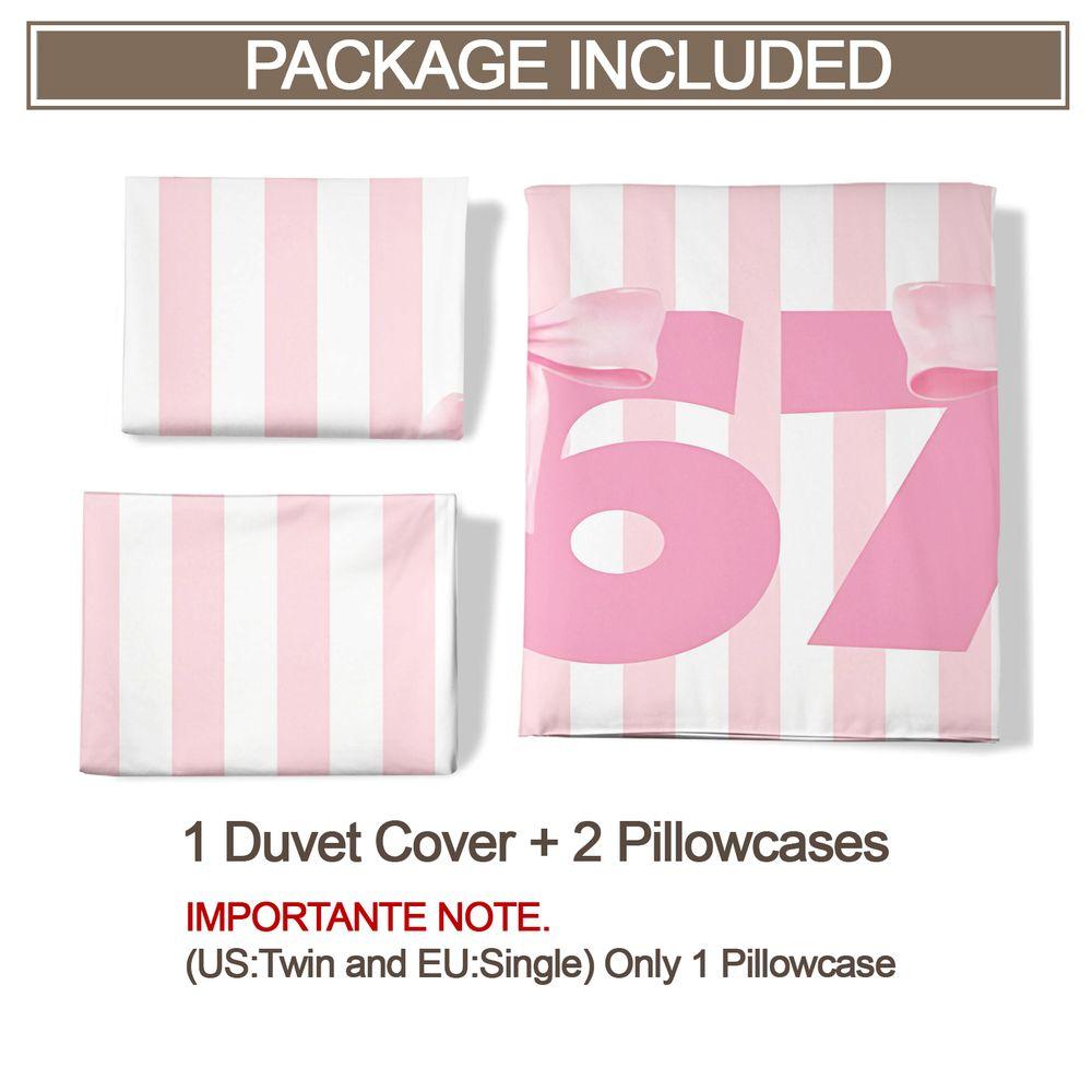 Cute Pink Bows Number 67 Print Duvet Cover Set (1 Duvet Cover & 1/2 Pillowcase) Soft Pastel Aesthetic Bedding Set for Girls Room