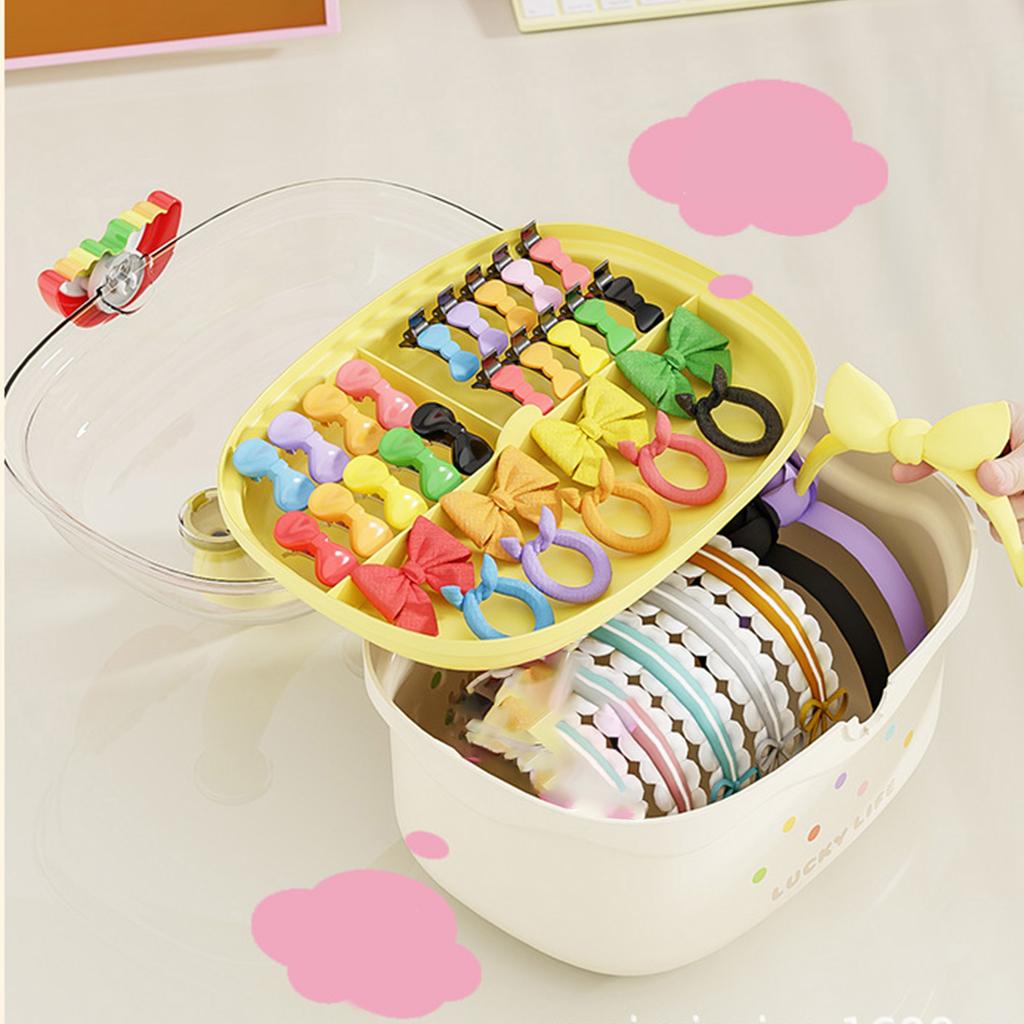 Childrens Hair Ornaments Organiser Double Layer Compartment Storage Box Portable with Handle for Home and Travel Use