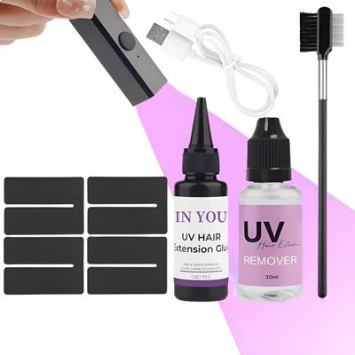 Kit de Extensiones de Cabello UV con Lámpara UV: Pegamento de Curado Rápido de 30g y Herramientas | Adhesiones Invisibles, Uso de Salón y Doméstico sin Daños