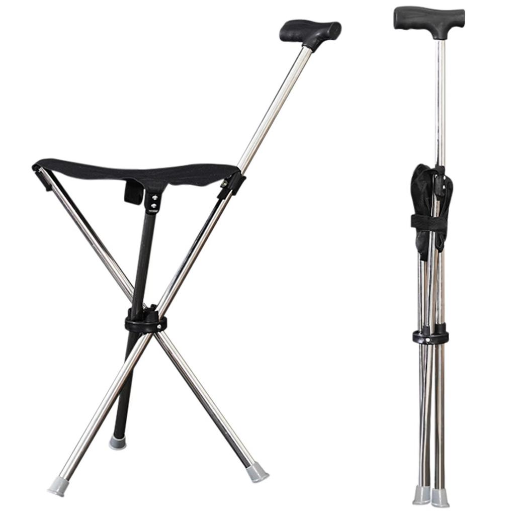 Adjustables Cane Easy To Carry Seat Portable Stool Folding Chair Non Slip Handle Super Light Walking Stick For Outdoor Walking