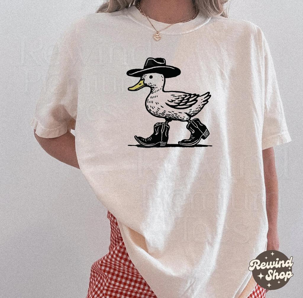 Cowboy Duck Comfort Colors Shirt - Western Goose Silly Shirt - Funny Graphic Tees