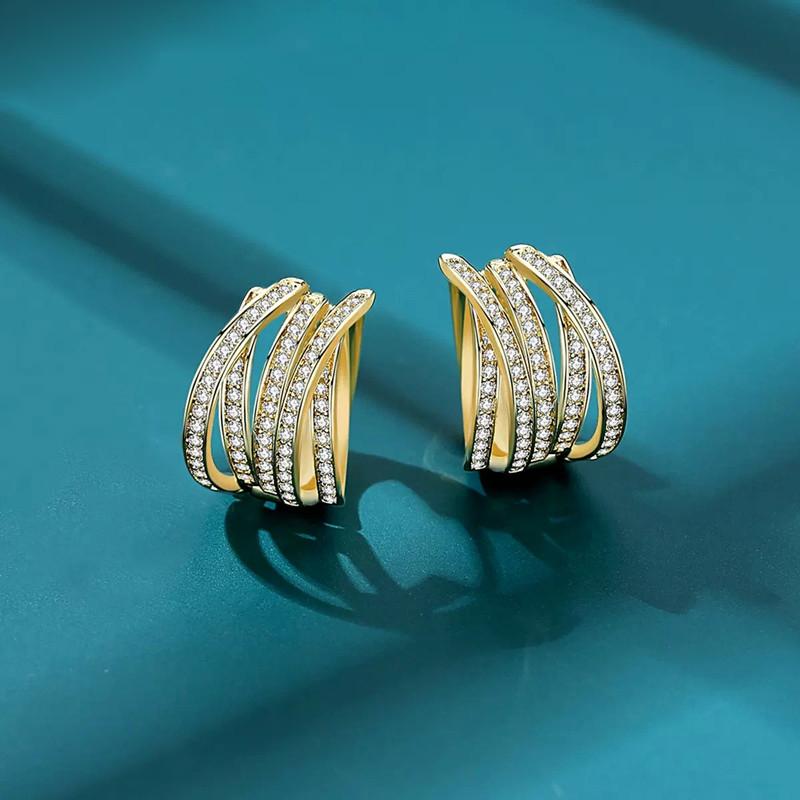 Brincos de Argola Cruzados Huitan Cor Prata/Cor Dourada Femininos Diários Brilhantes Zircônia Acessórios para o Dia a Dia