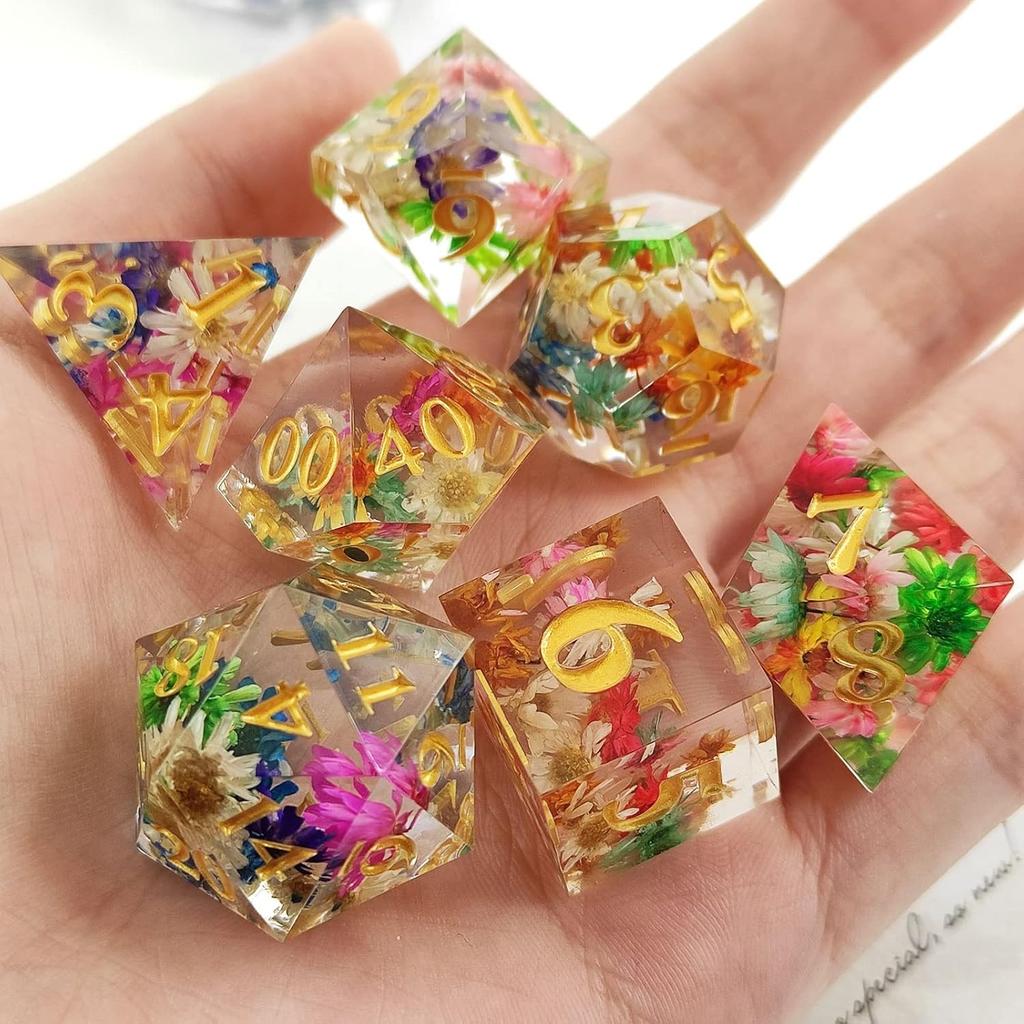 D&D DND Dice Set Dungeons and Dragons Gift RPG MTG D20 Polyhedron Resin Dice Handmade with Sharp Edges Role-Playing Board Game Digital Teaching