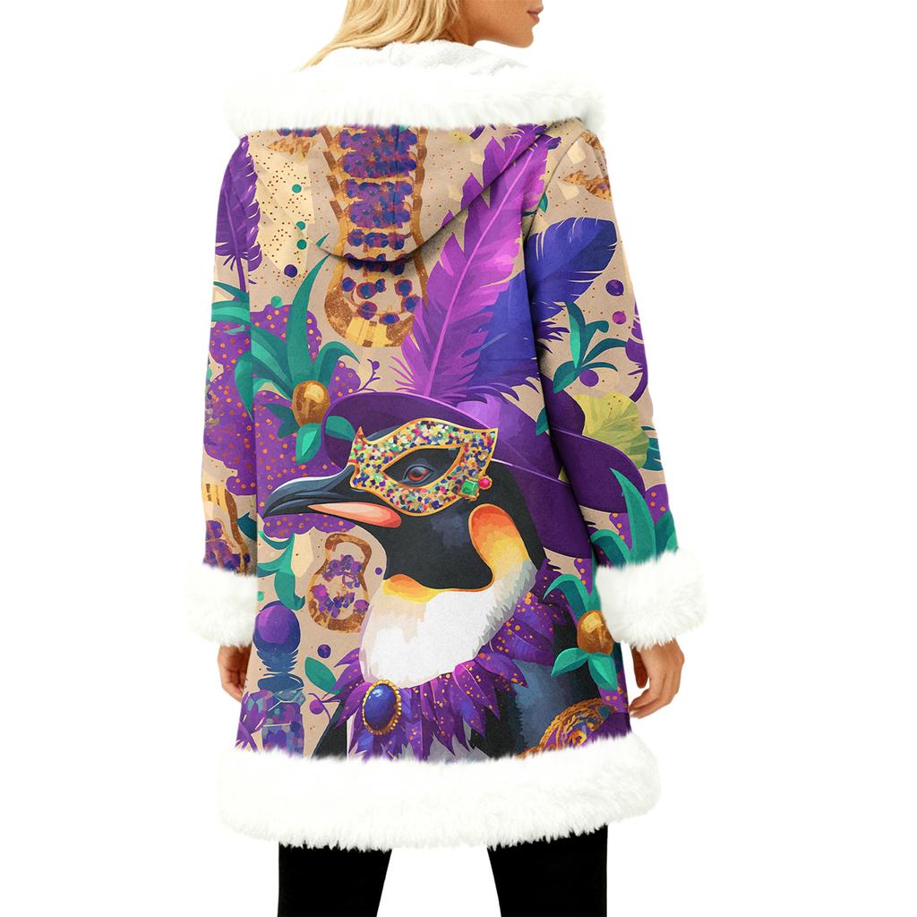 Unisex Casual And Fashionable Plush Collar Hooded Long Sleeved Carnival Print Jacket
