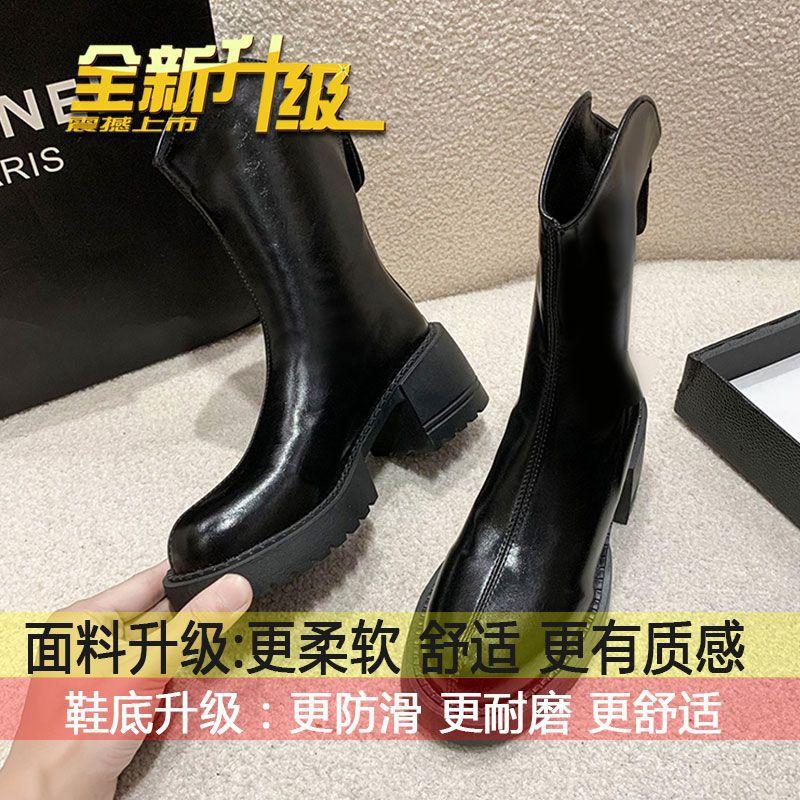

Soft leather women s boots, white Martin boots, women s spring and autumn single boots, 2025 new fleece cotton boots, thick-soled thick-heeled mid-leg 35