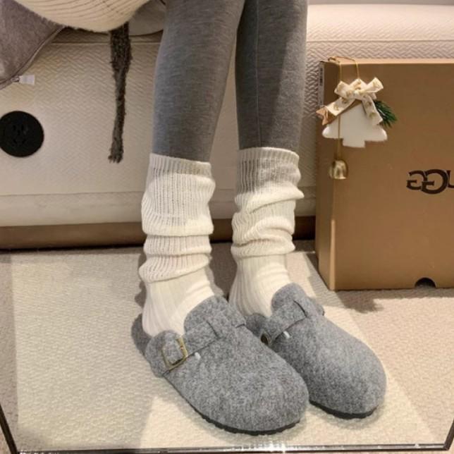 Yuanlitong Winter New Inner Height Increase Thick Velvet Warm Fluffy Shoes Women's Half-drag Empty Boboken Shoes Women's Cotton Shoes