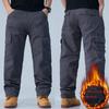 Winter Men'S Thick Velvet Warm Work Pants Casual Pants Loose Straight Tube Multi Pocket Pure Cotton Wear-Resistant Work Pants