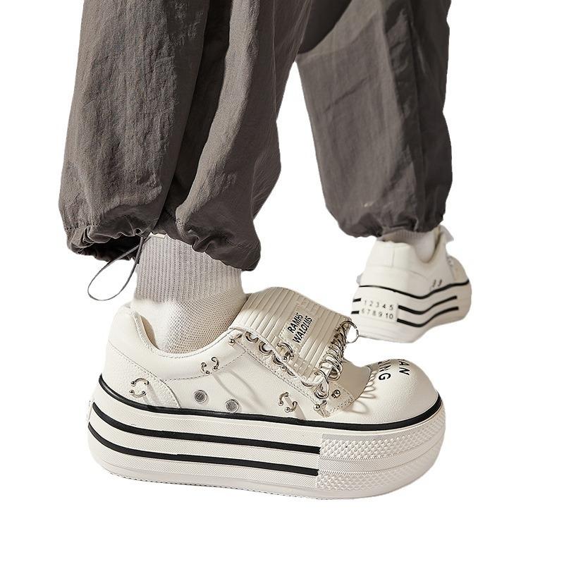 New White Platform Shoes Women's Summer Breathable Big Head Heightening Niche Subculture Casual White Lip Stud Shoes
