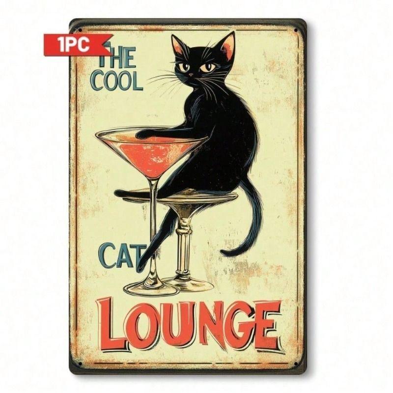 Ретро-металлический настенный плакат Bad Cat Lounge, Забавный декор для дома