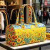 Quilted Travel Handbag Starry Night Sunflower Print Weekend Bag Bohemian Leisure Travel Fitness Bag Bold Van Gogh Inspired Sky and Sunflower Graphic